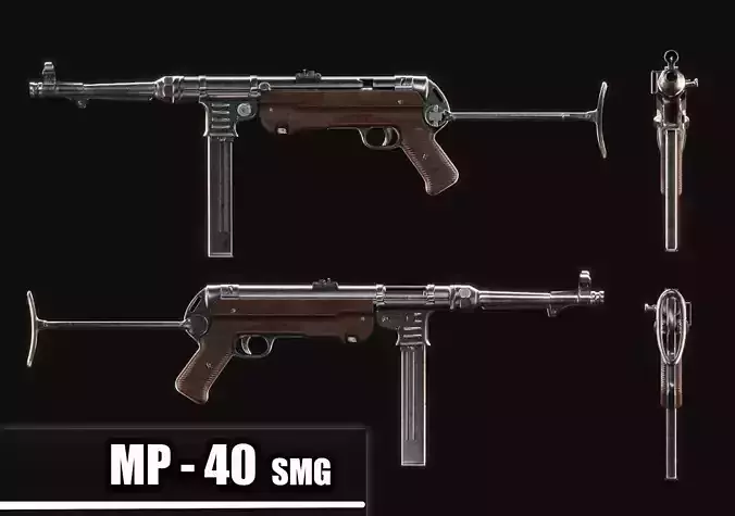 MP 40 - WW2 Submachine Gun - PBR Game Ready Low Poly Free low-poly 3D model