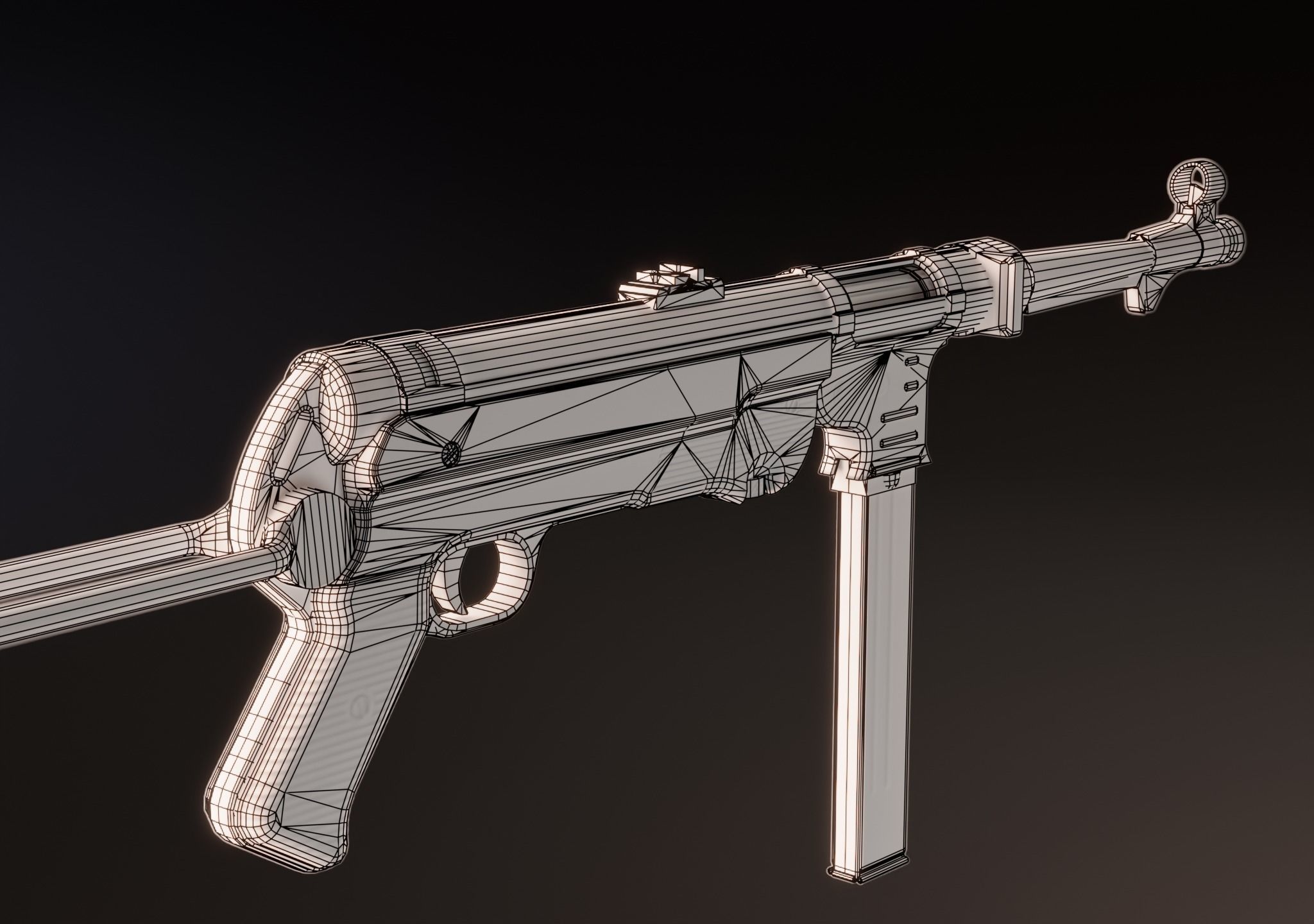 MP 40 - WW2 Submachine Gun - PBR Game Ready Low Poly Free low-poly 3D model_9