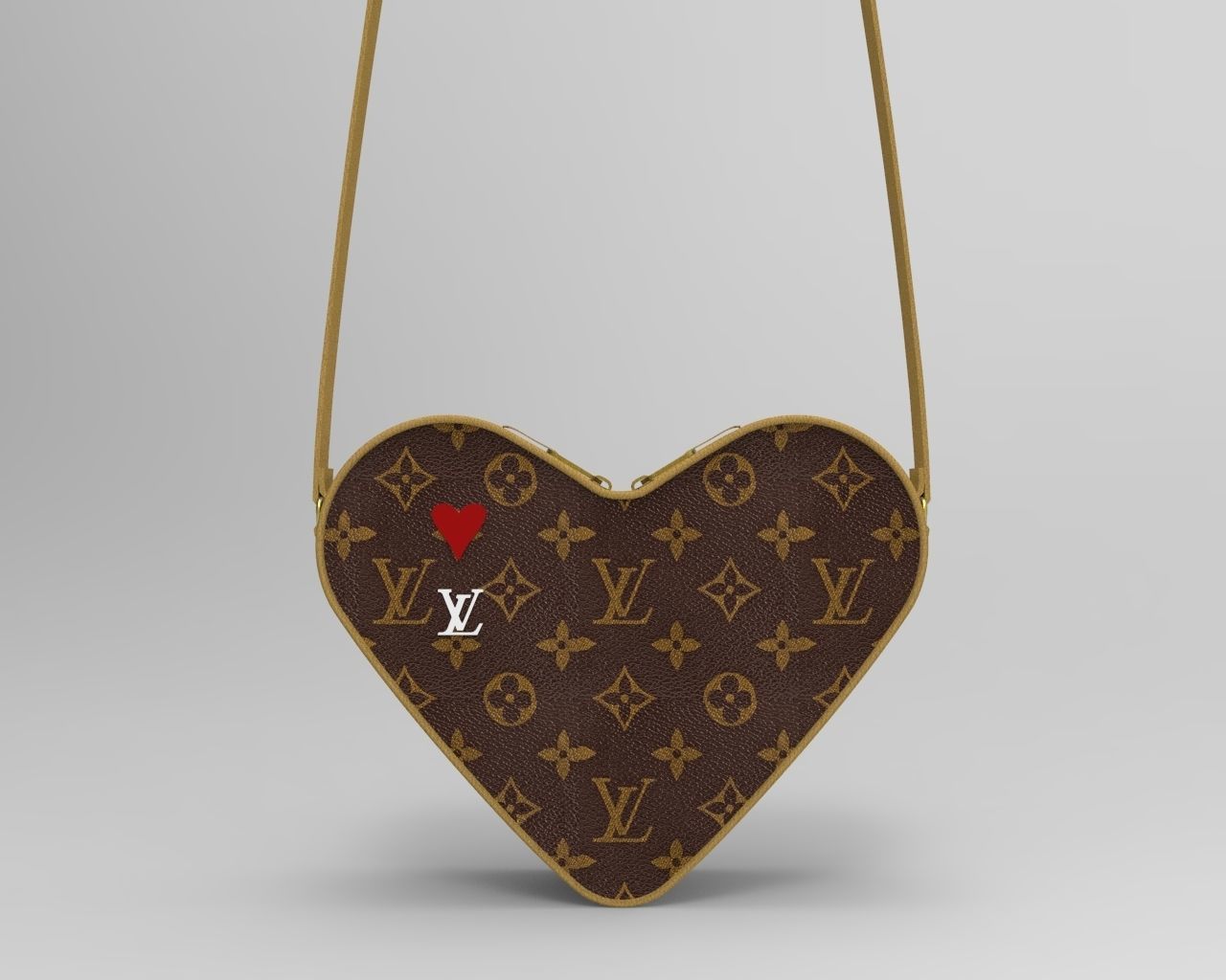 LV Pattern Heart bag Low-poly 3D model_2