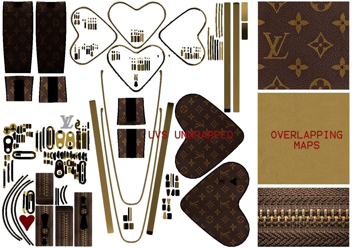 LV Pattern Heart bag Low-poly 3D model_8