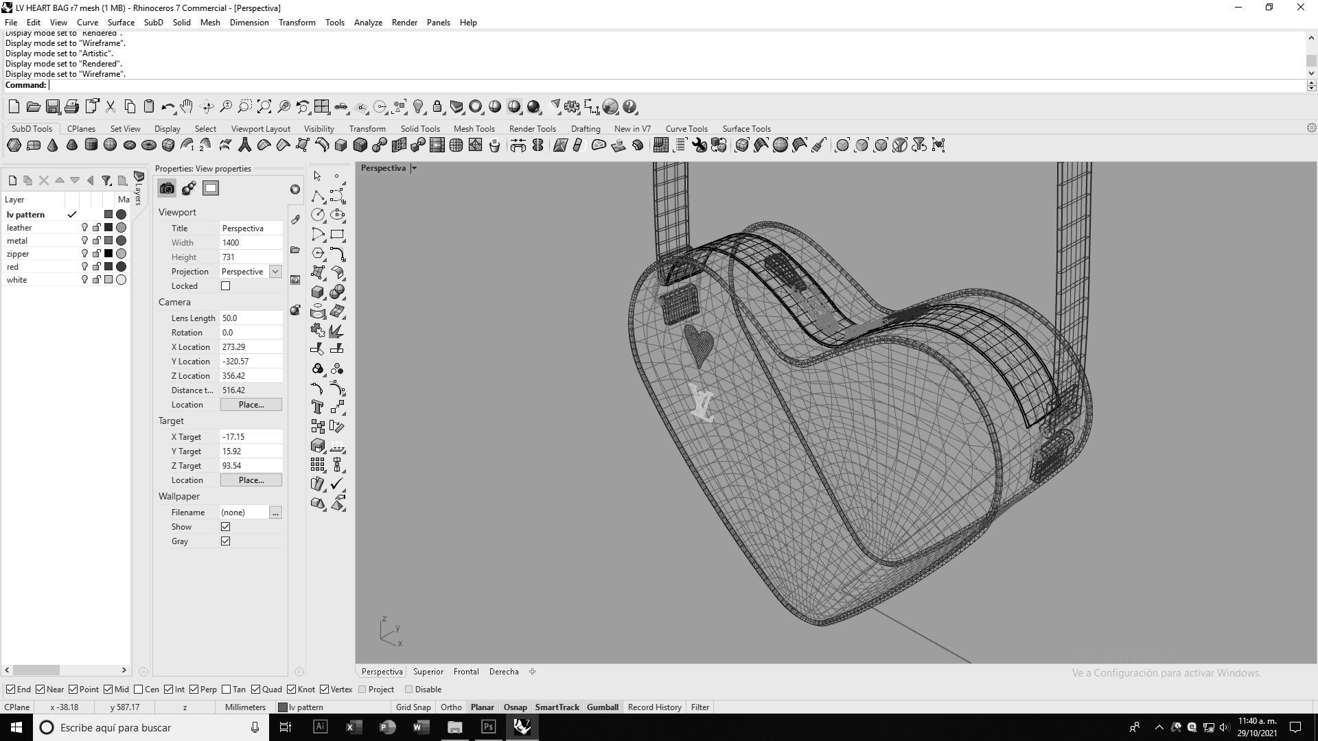 LV Pattern Heart bag Low-poly 3D model_16