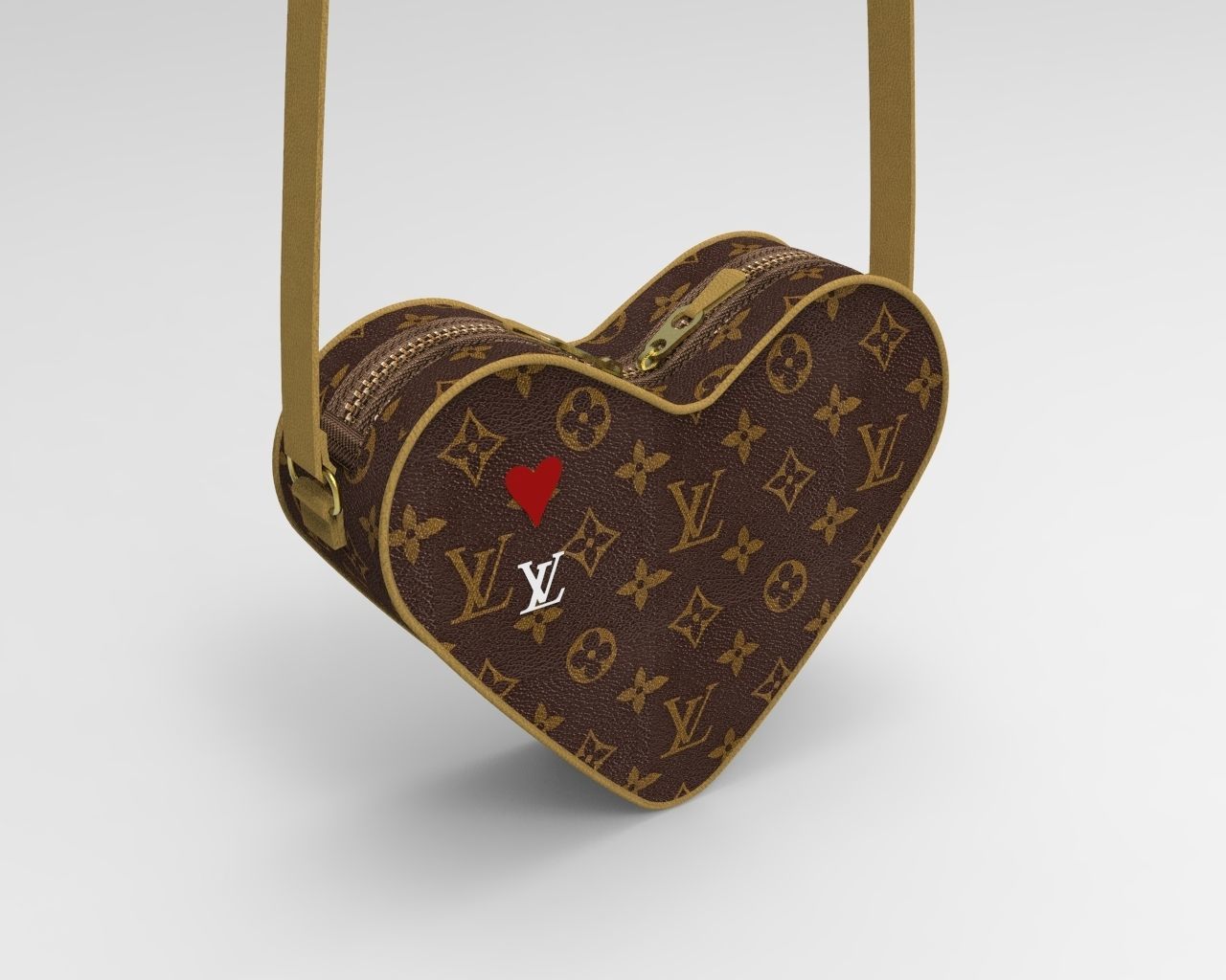 LV Pattern Heart bag Low-poly 3D model_4