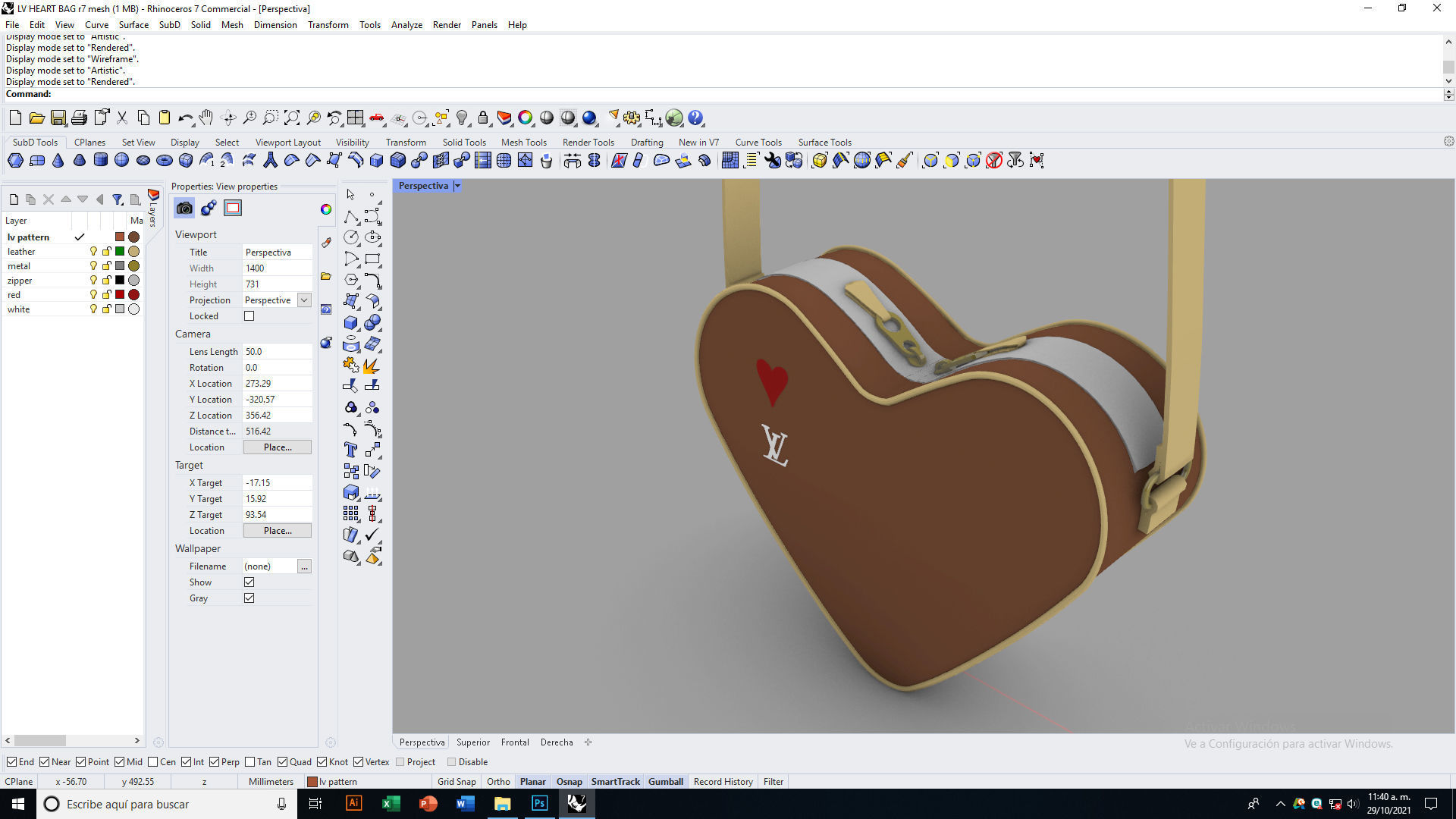 LV Pattern Heart bag Low-poly 3D model_15
