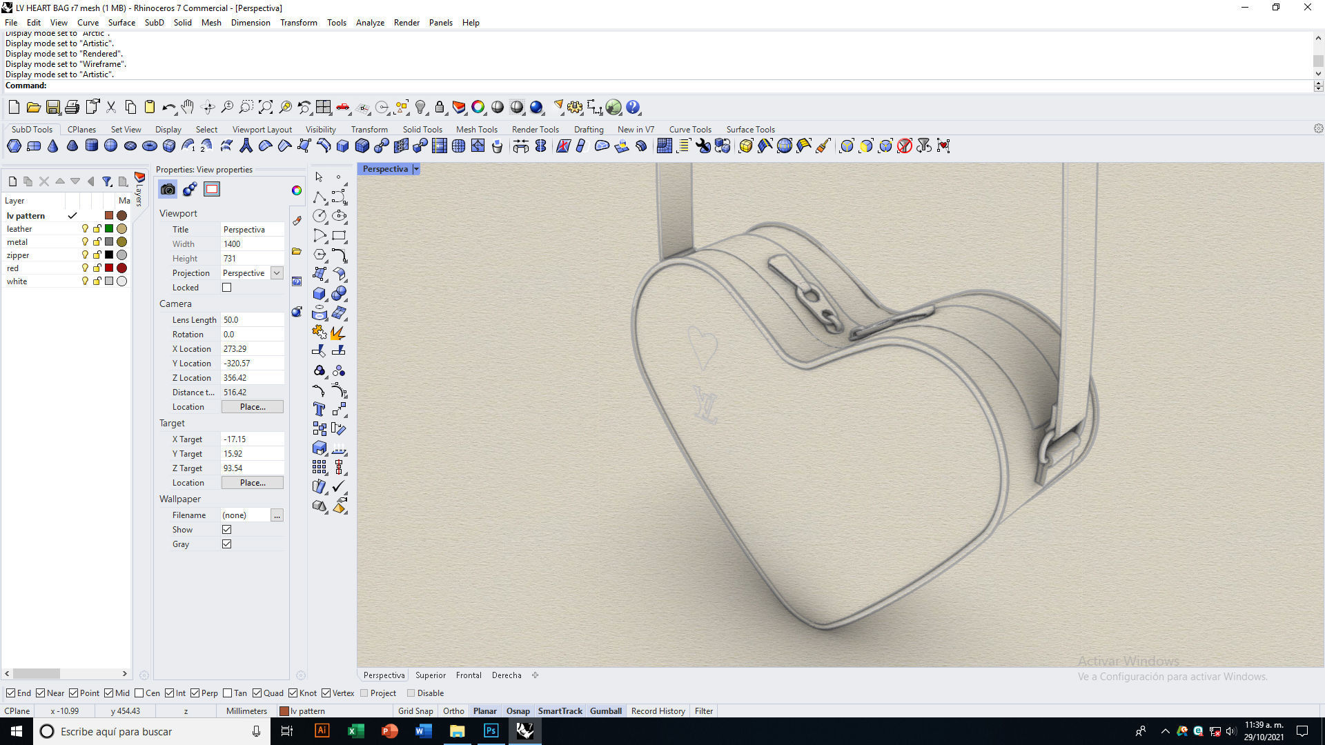LV Pattern Heart bag Low-poly 3D model_14