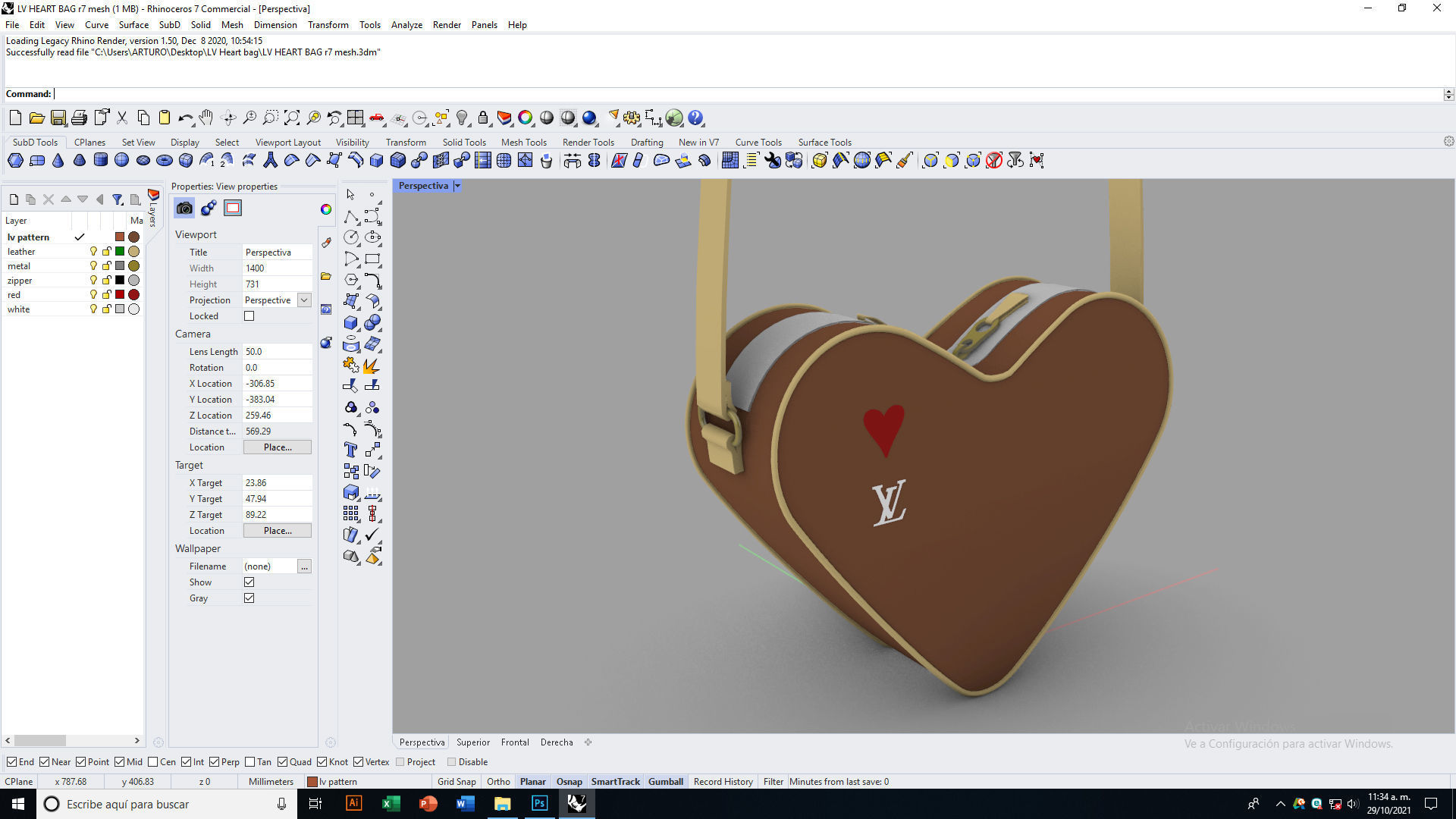 LV Pattern Heart bag Low-poly 3D model_20