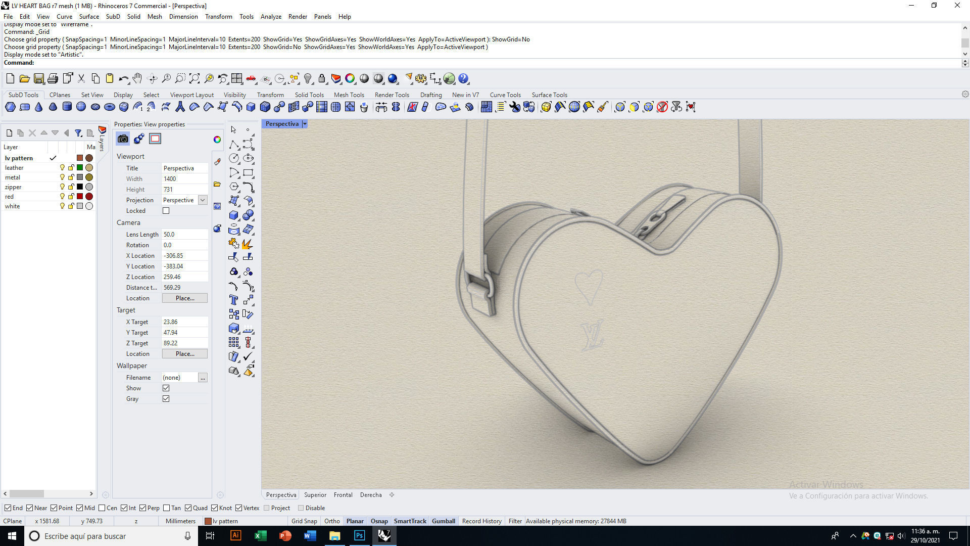 LV Pattern Heart bag Low-poly 3D model_22