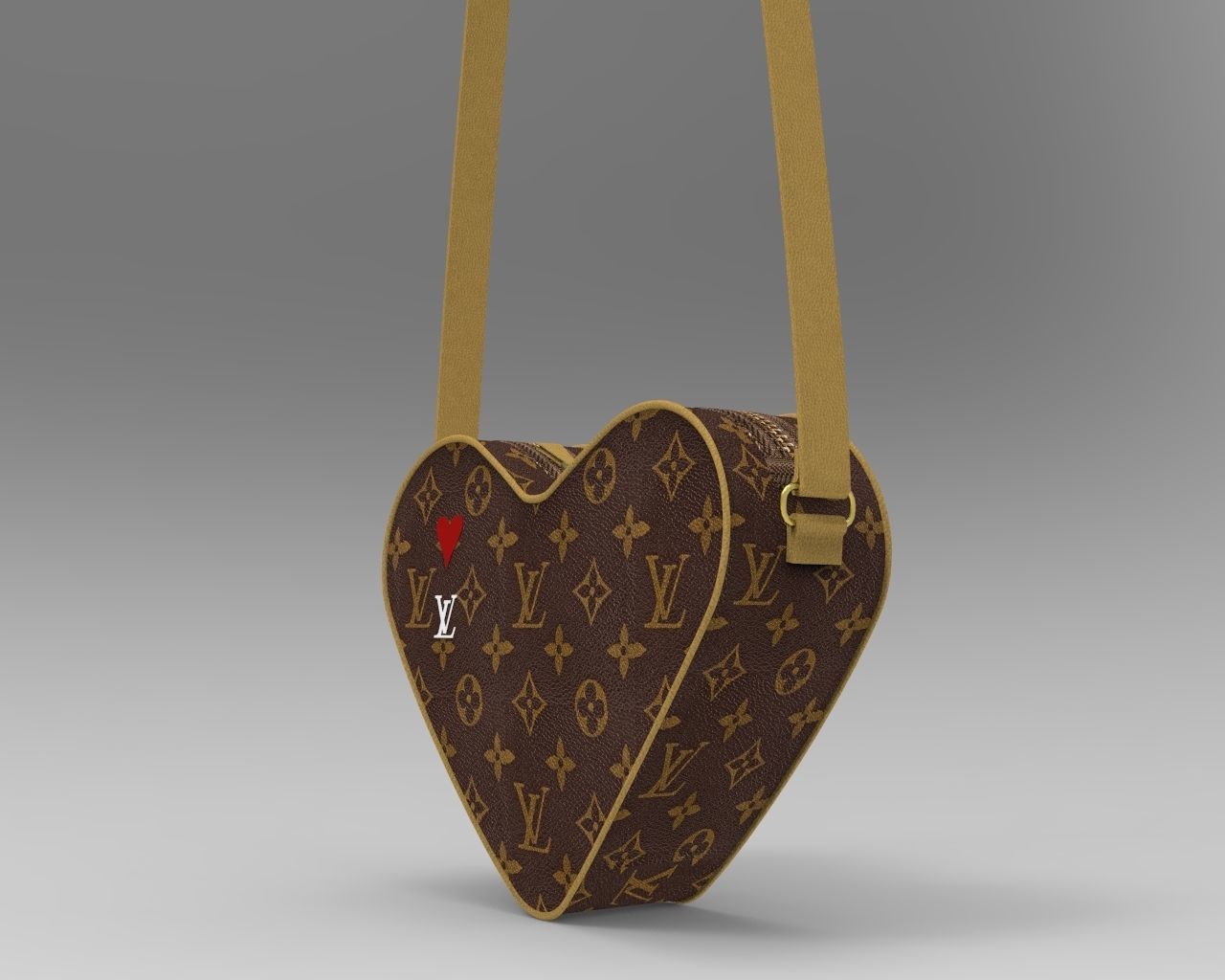 LV Pattern Heart bag Low-poly 3D model_3
