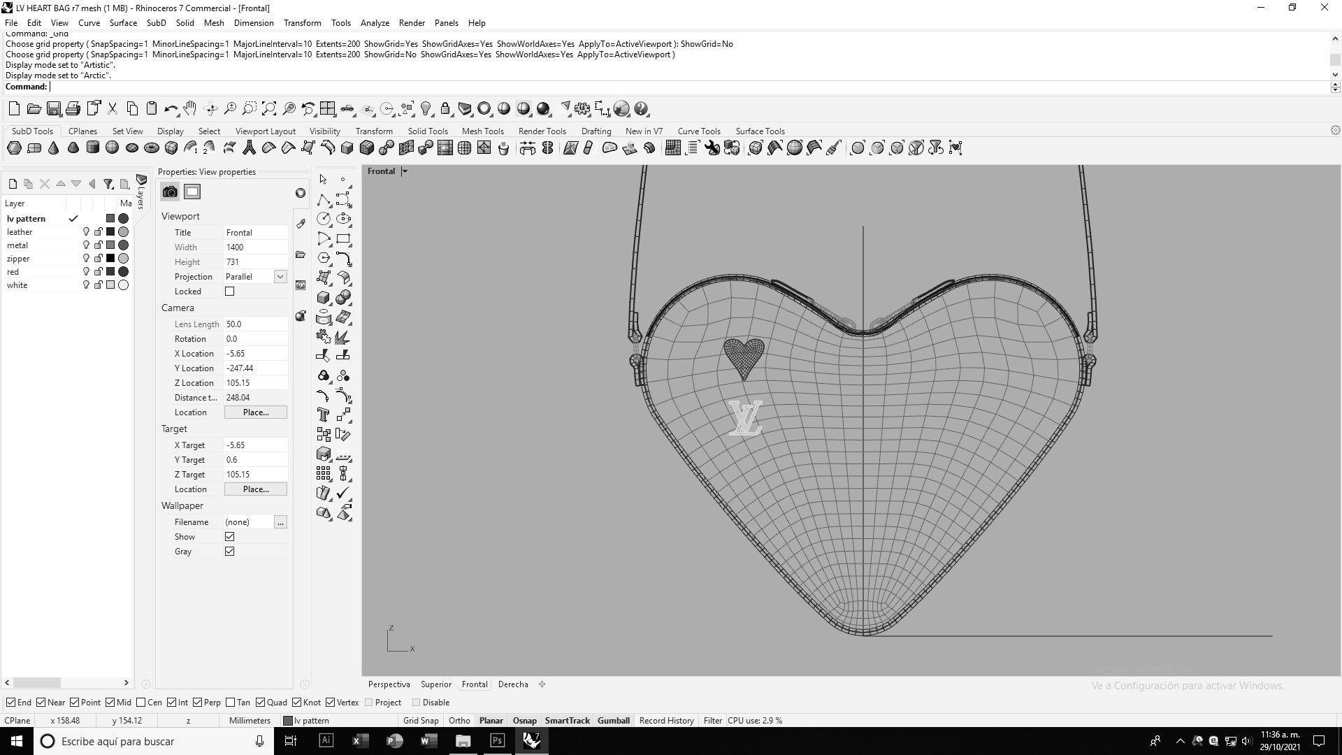 LV Pattern Heart bag Low-poly 3D model_9