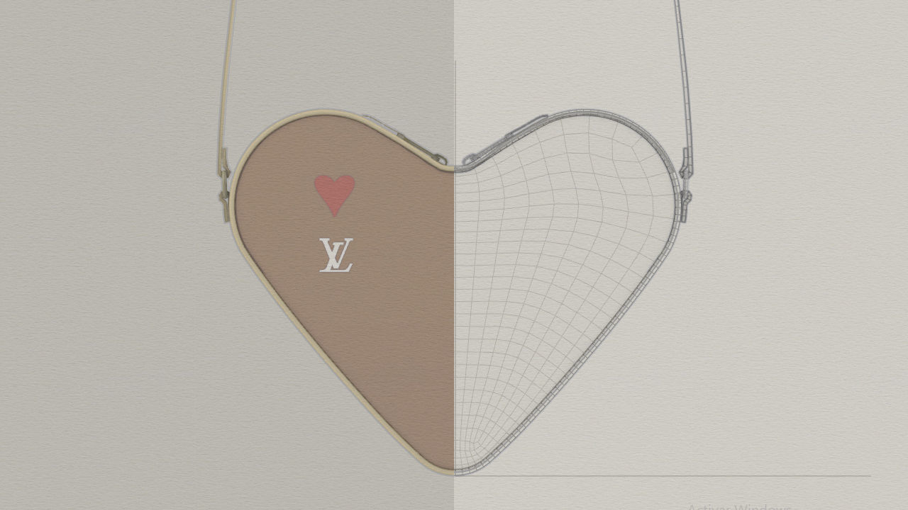 LV Pattern Heart bag Low-poly 3D model_18