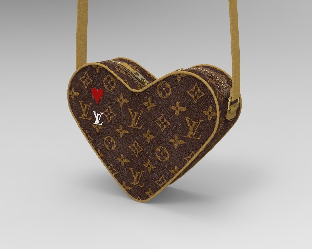 LV Pattern Heart bag Low-poly 3D model_5