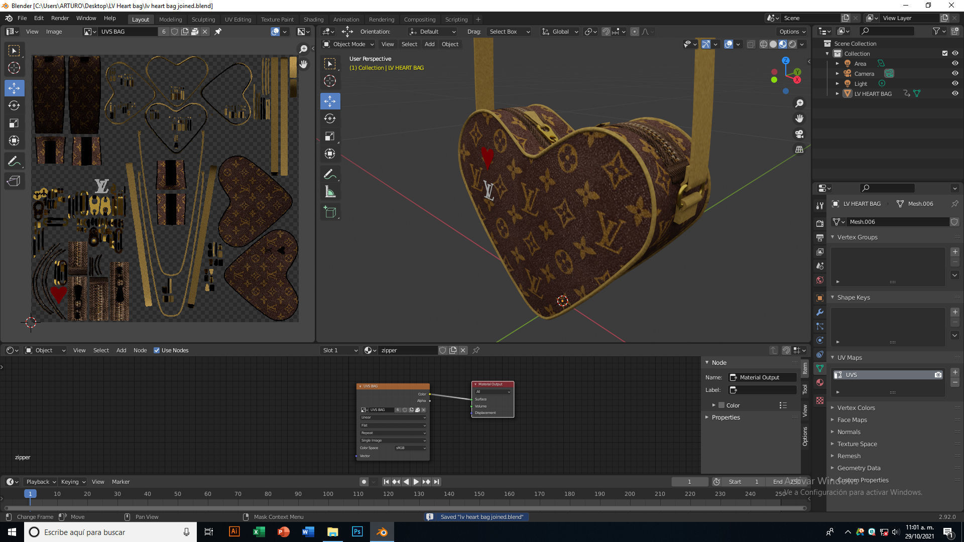 LV Pattern Heart bag Low-poly 3D model_7
