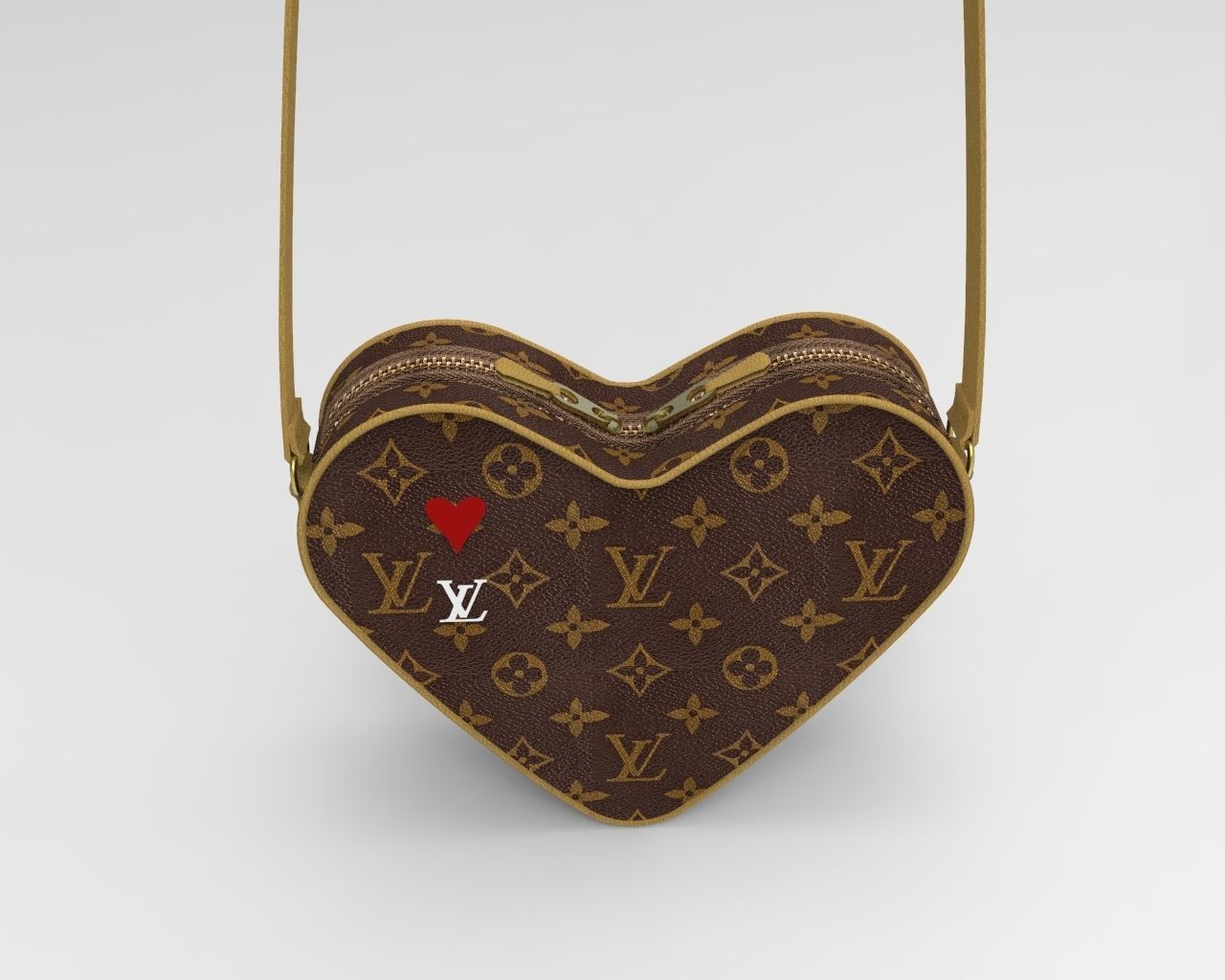LV Pattern Heart bag Low-poly 3D model_1
