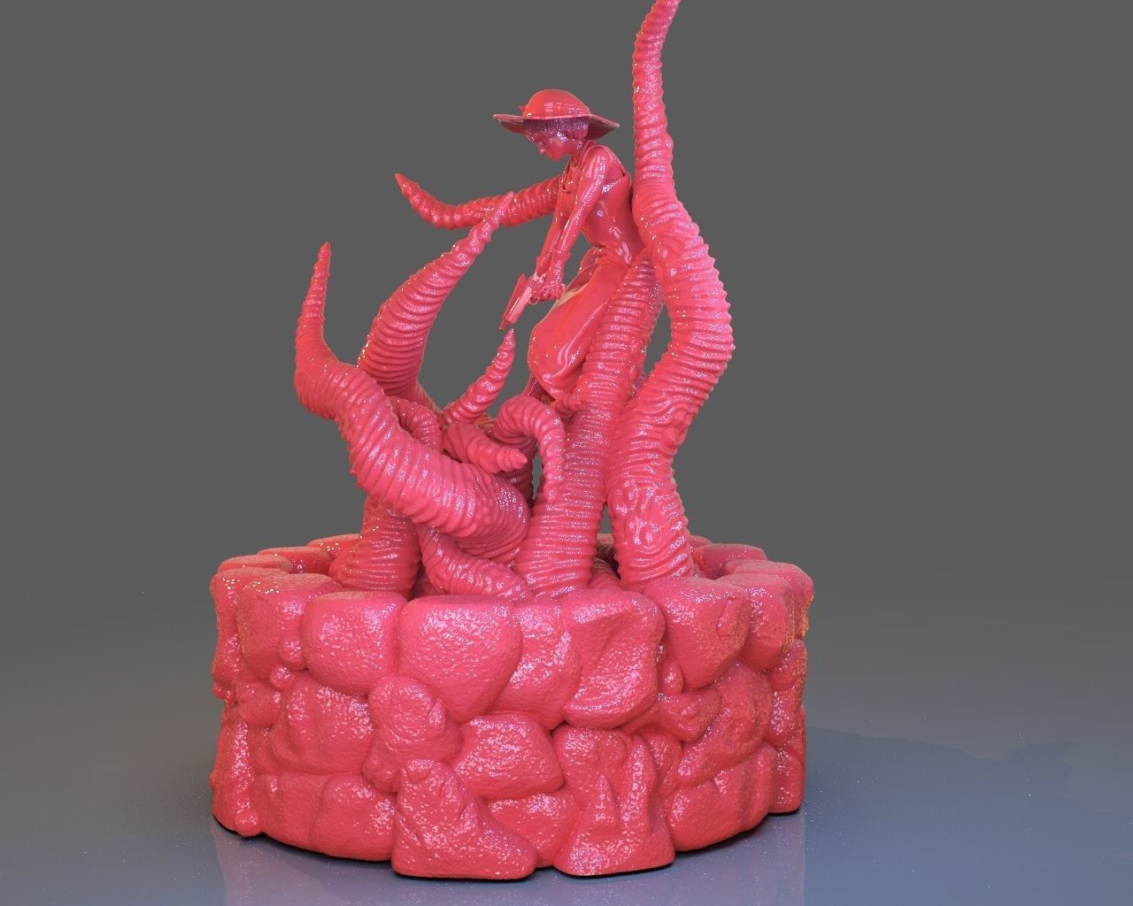 Jenny Barnes VS Dark Young Of Niggurath Diorama 3D print model_4