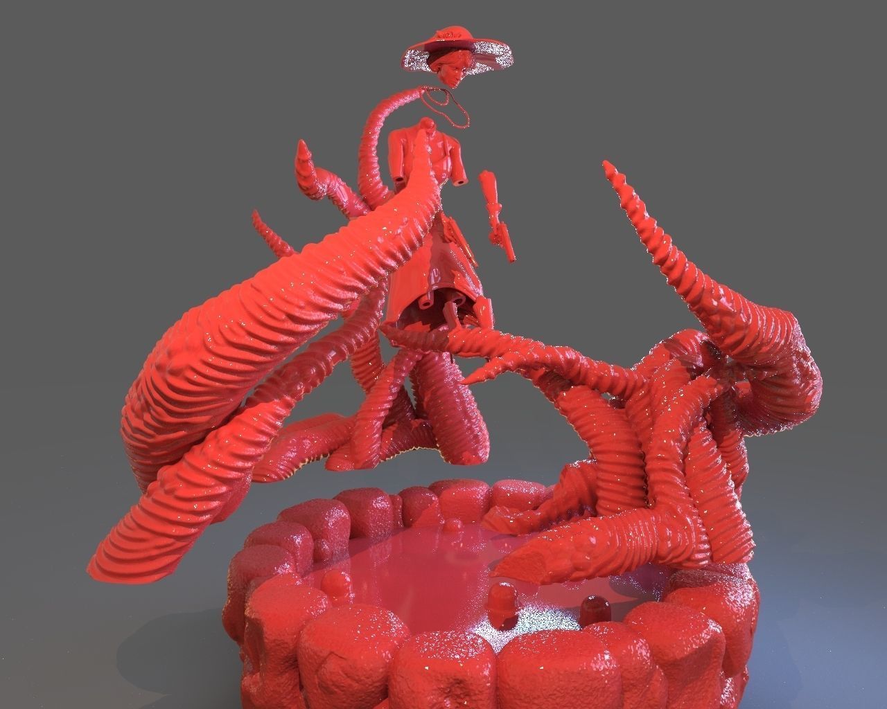 Jenny Barnes VS Dark Young Of Niggurath Diorama 3D print model_15