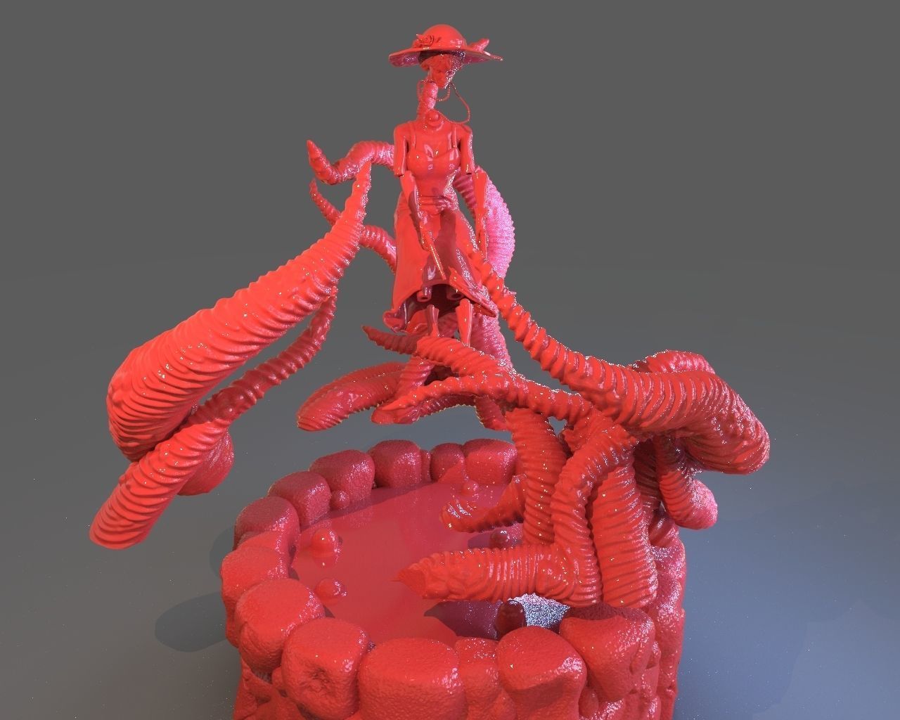 Jenny Barnes VS Dark Young Of Niggurath Diorama 3D print model_23