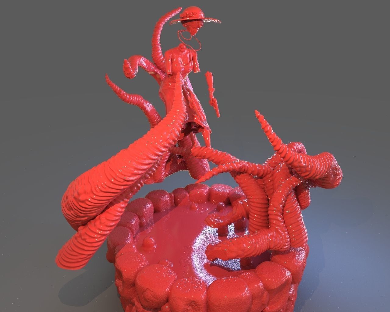 Jenny Barnes VS Dark Young Of Niggurath Diorama 3D print model_22