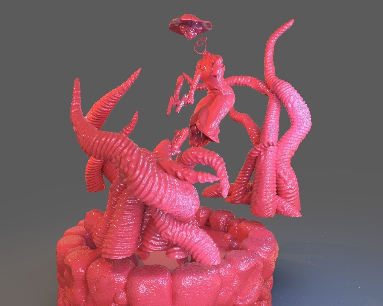Jenny Barnes VS Dark Young Of Niggurath Diorama 3D print model_17