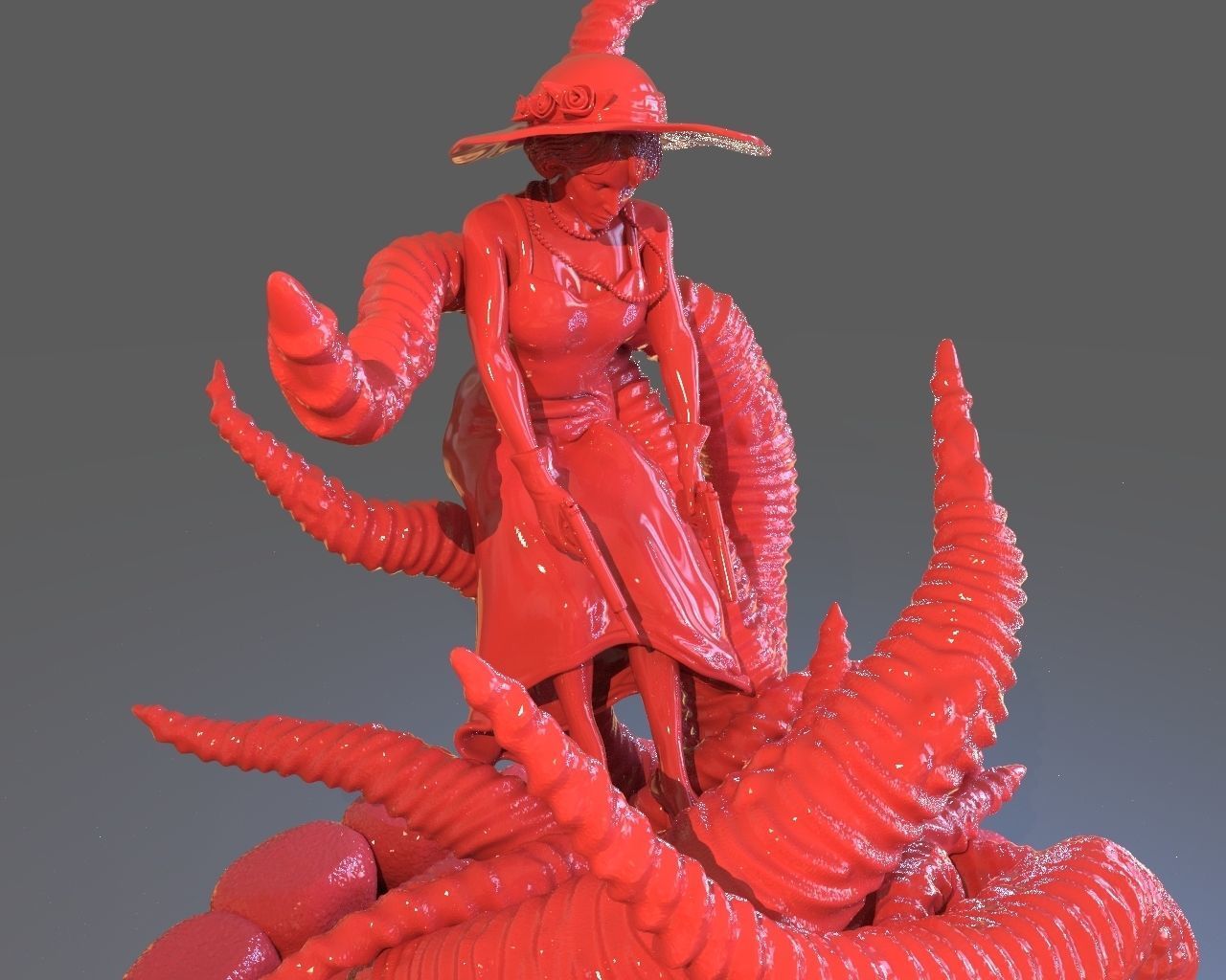 Jenny Barnes VS Dark Young Of Niggurath Diorama 3D print model_14