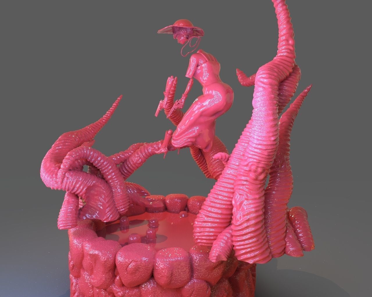 Jenny Barnes VS Dark Young Of Niggurath Diorama 3D print model_19