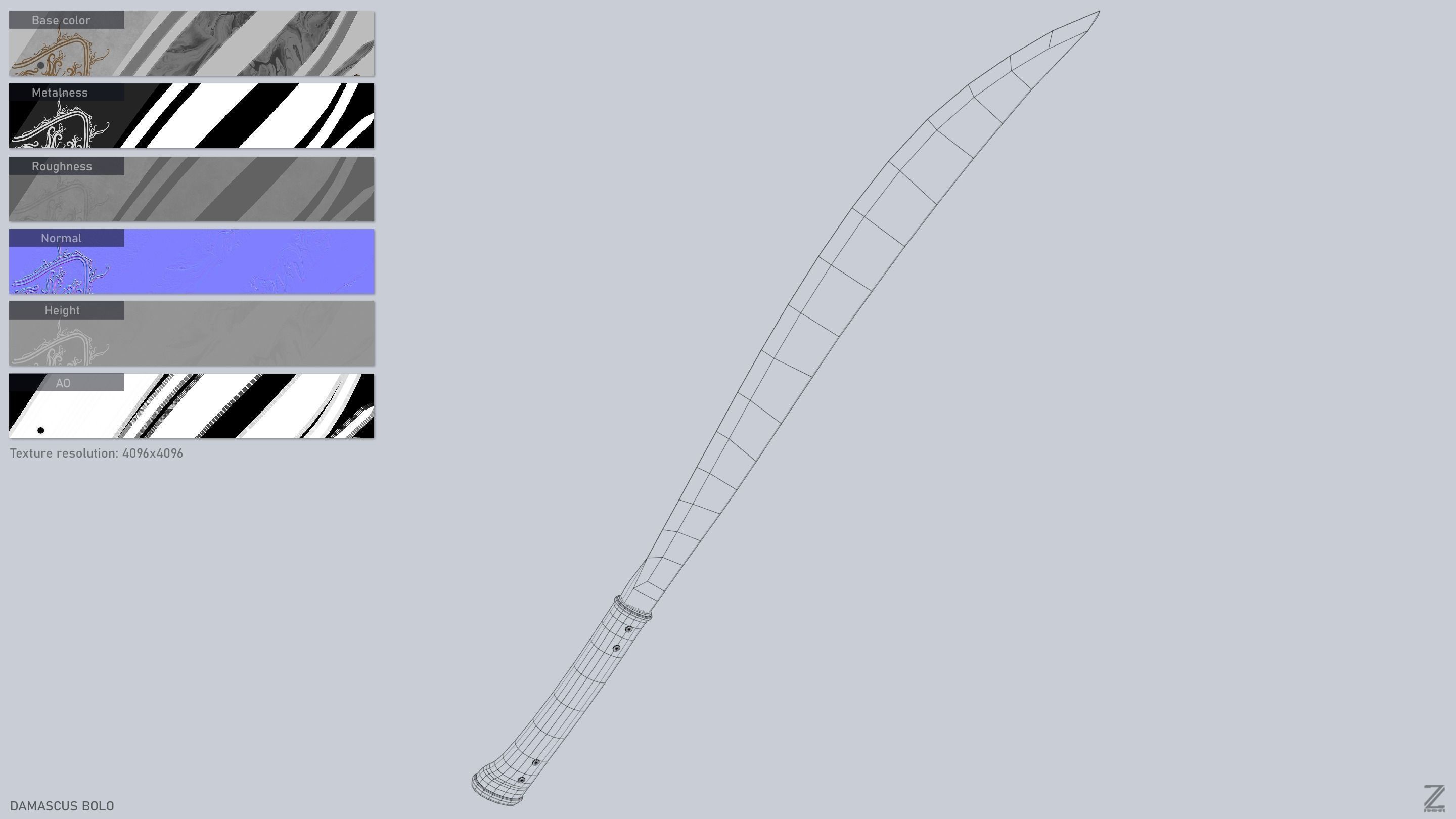 Damascus bolo Low-poly 3D model_3