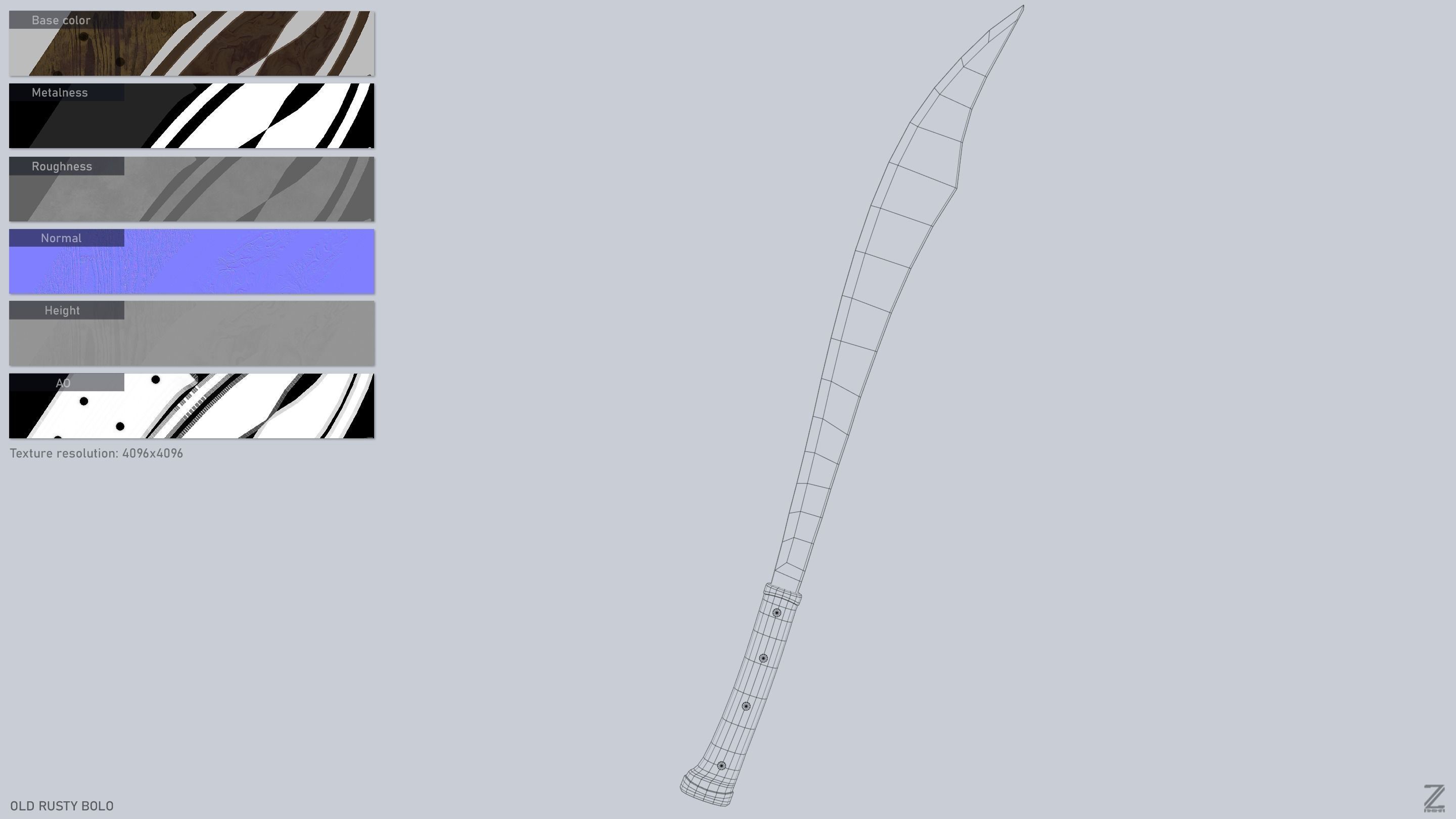 Old rusty bolo Low-poly 3D model_3