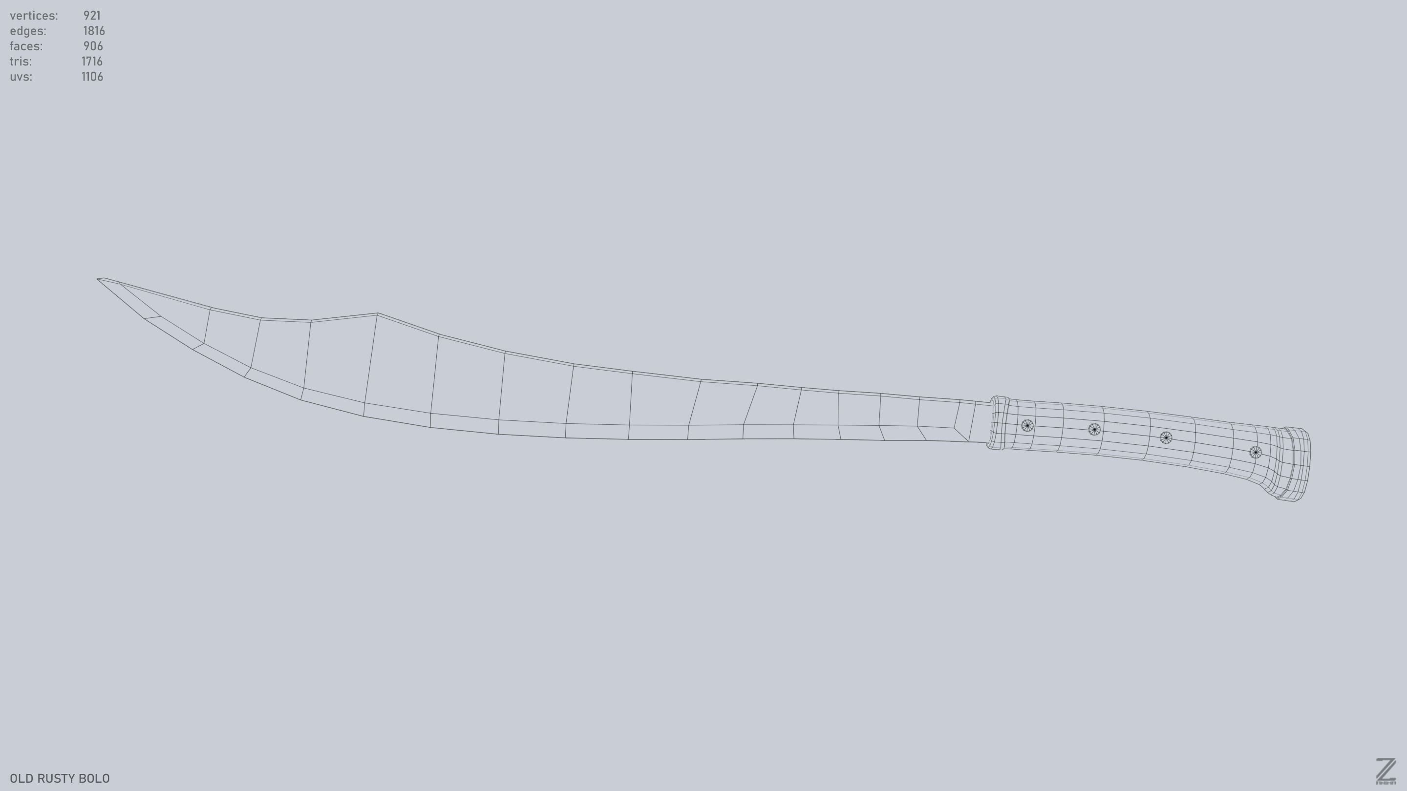 Old rusty bolo Low-poly 3D model_4