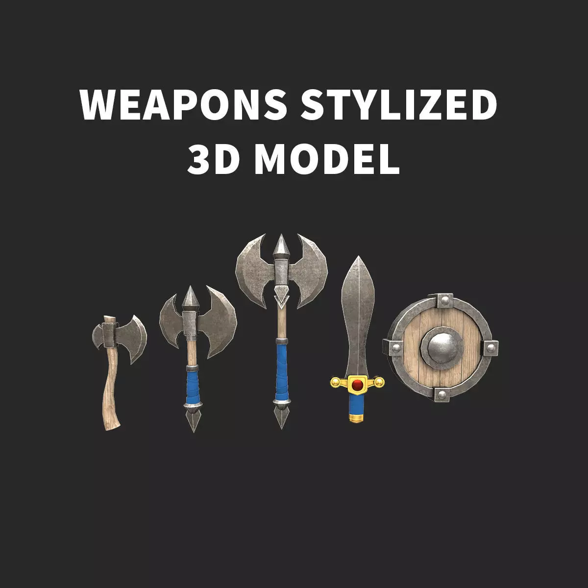 medeval weapons stylized 3d model pack Low-poly 3D model_0