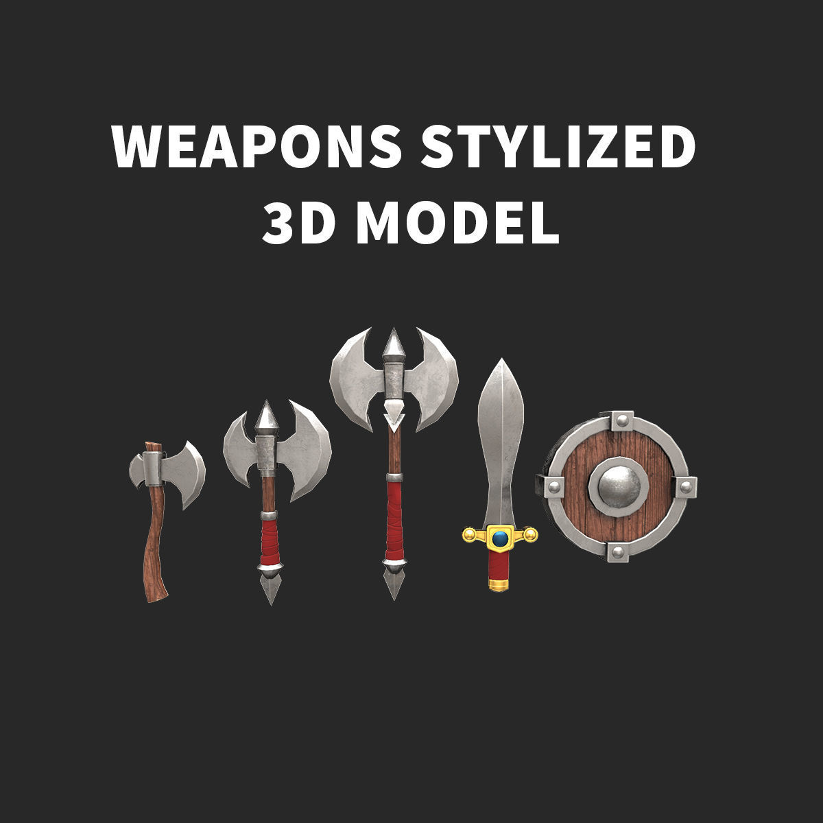 medeval weapons stylized 3d model pack Low-poly 3D model_1