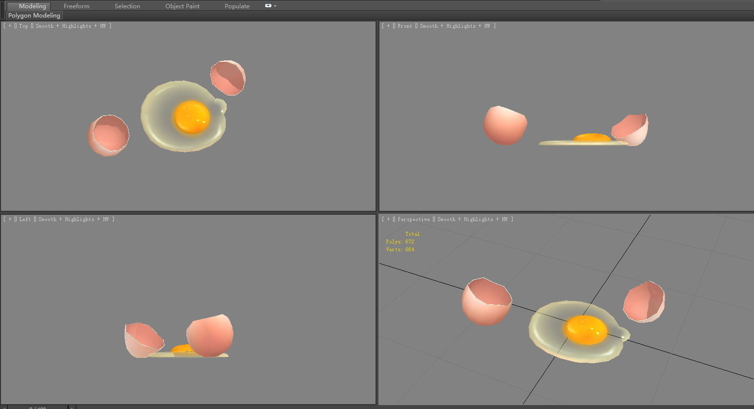 Cartoon egg liquid - egg yolk - broken egg - eggshell Low-poly 3D model_3