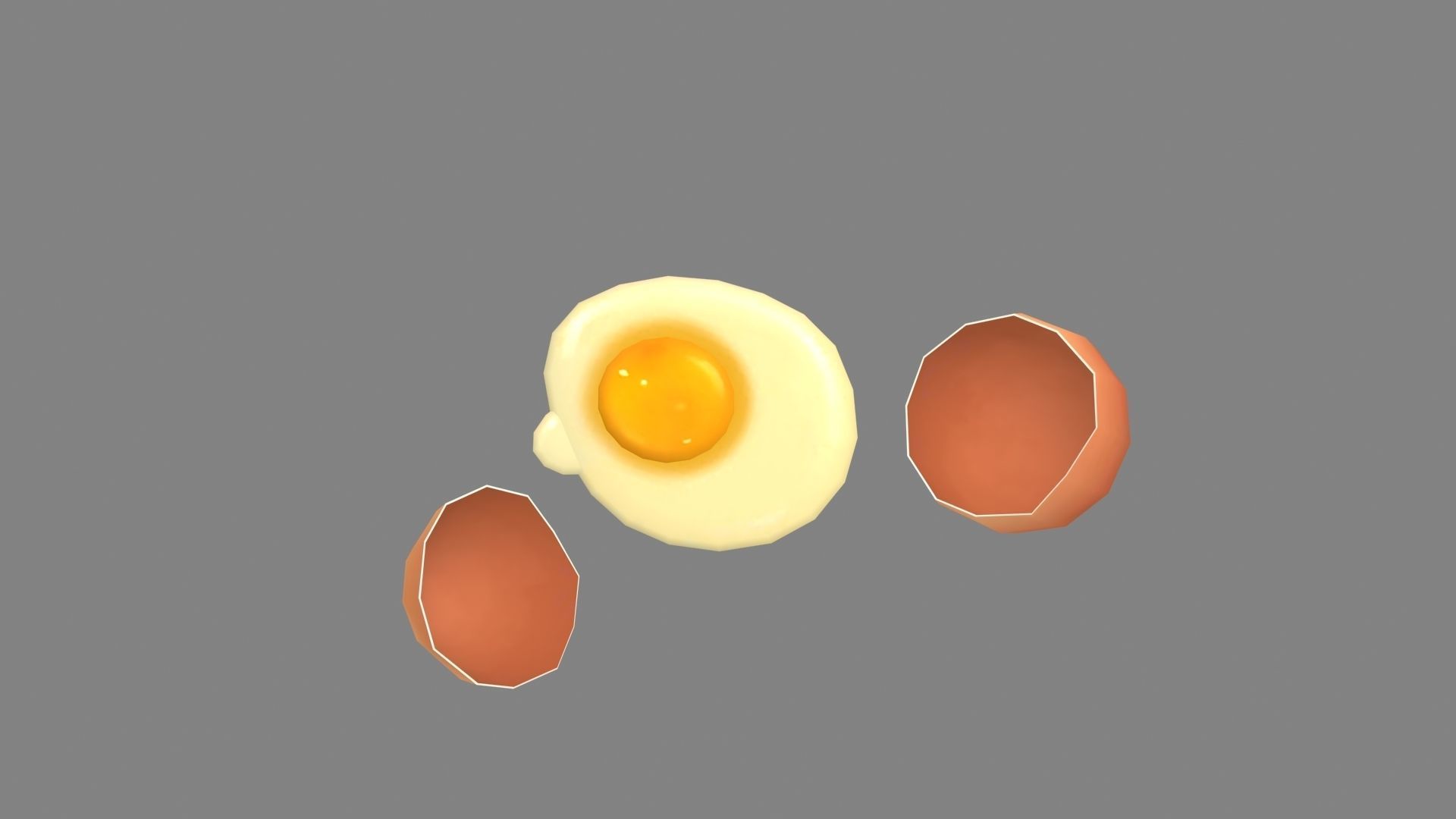 Cartoon fried egg - egg yolk - broken egg - eggshell  Low-poly 3D model_1