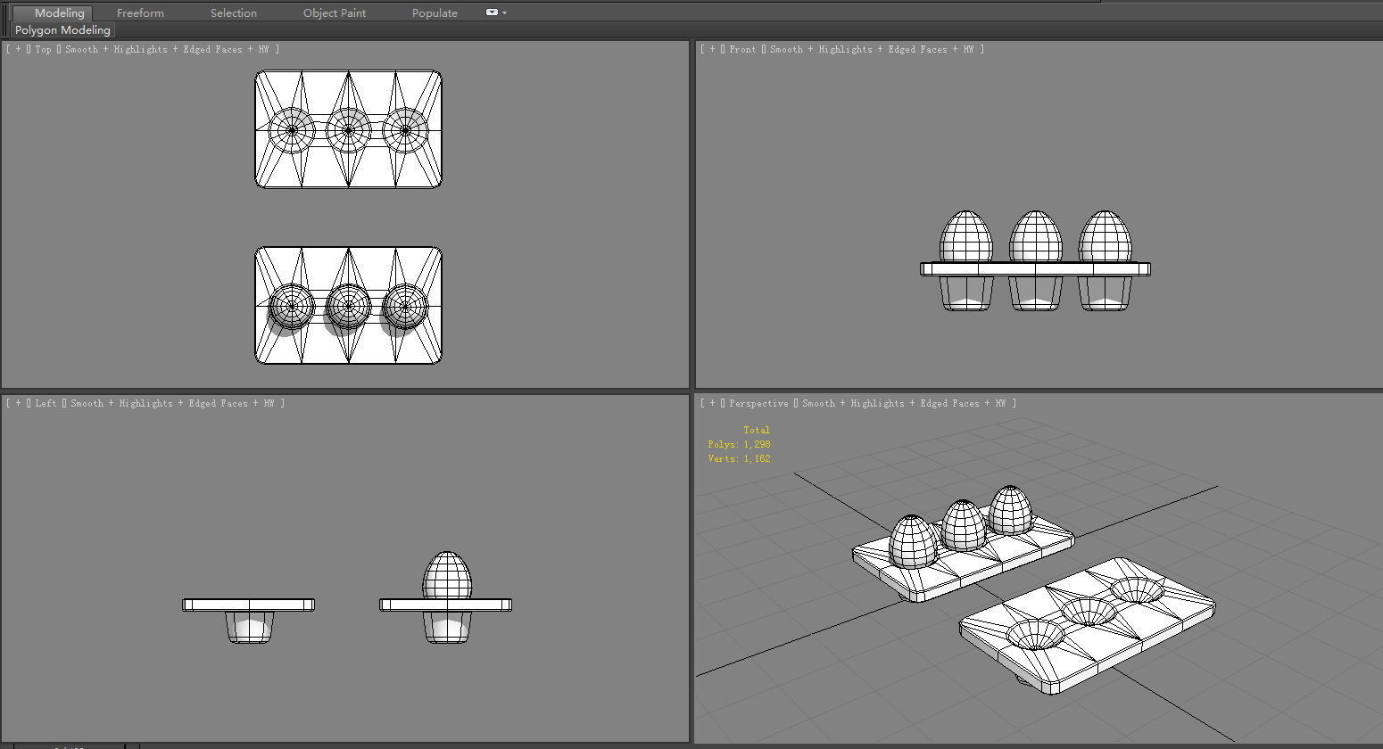 Cartoon  eggs in the egg tray Low-poly 3D model_6