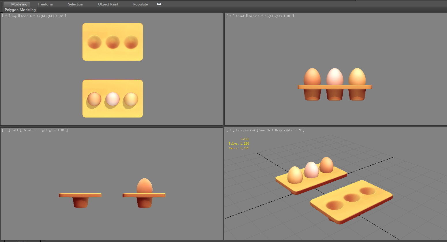 Cartoon  eggs in the egg tray Low-poly 3D model_4