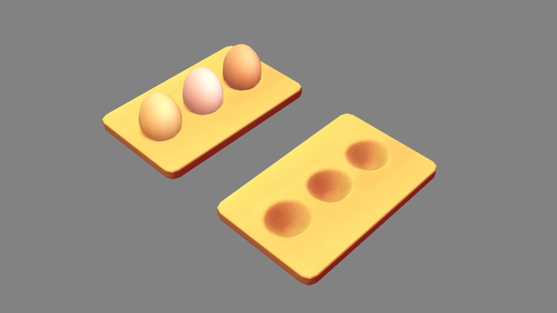 Cartoon  eggs in the egg tray Low-poly 3D model_1