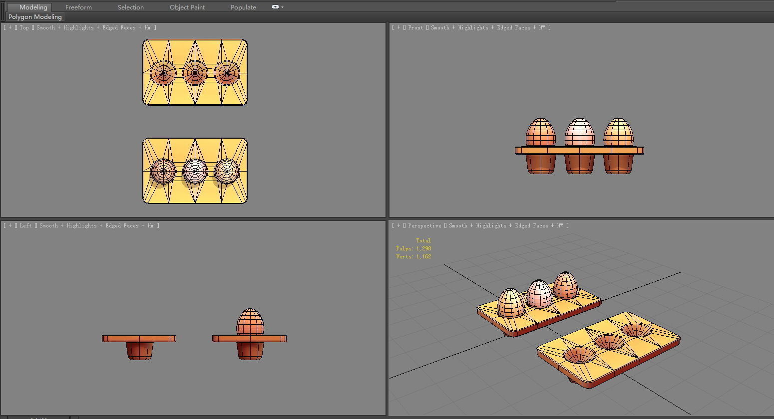 Cartoon  eggs in the egg tray Low-poly 3D model_5