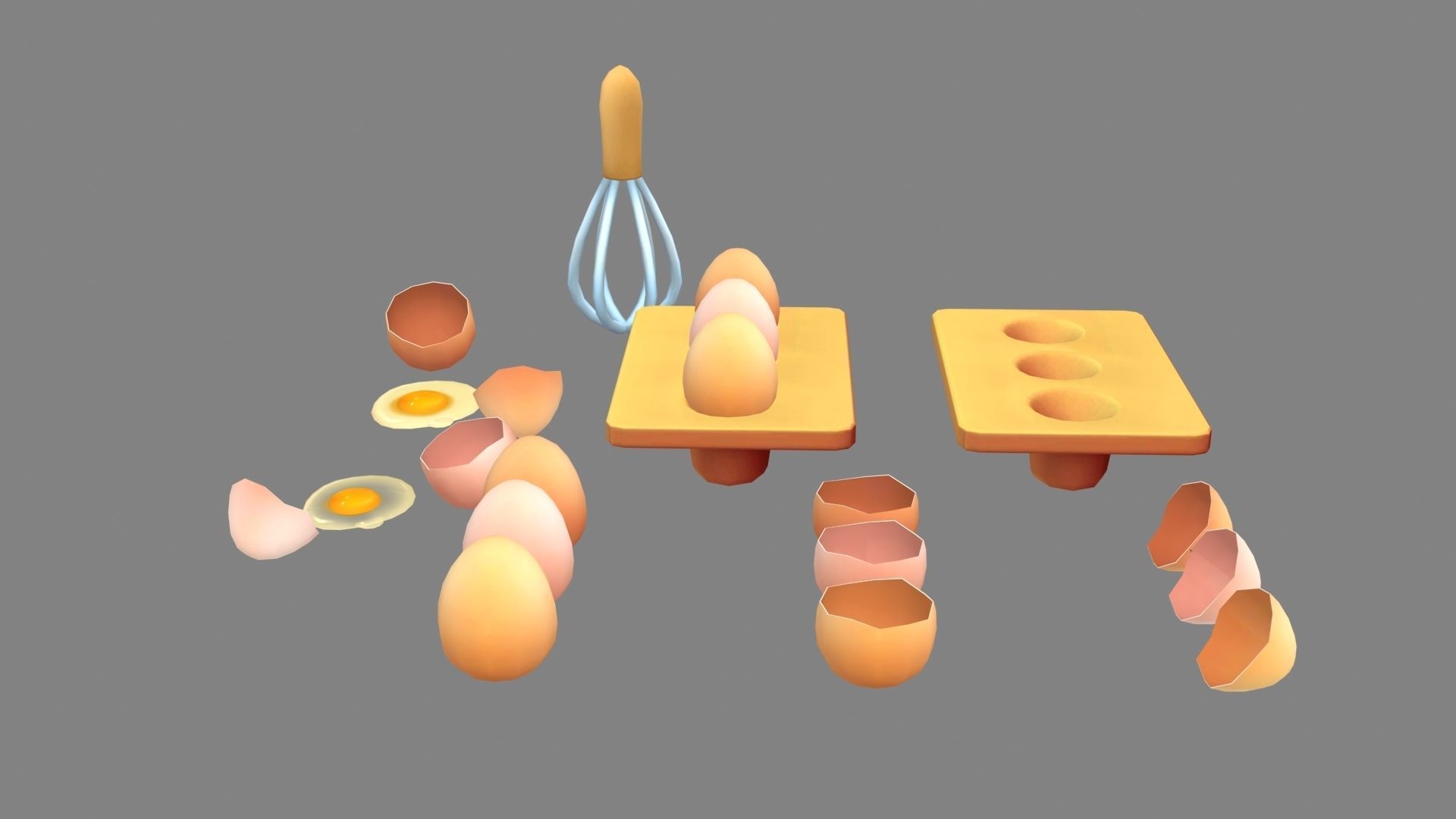 Cartoon eggs-egg tray-egg beater-eggshell-yolk-broken egg Low-poly 3D model_2