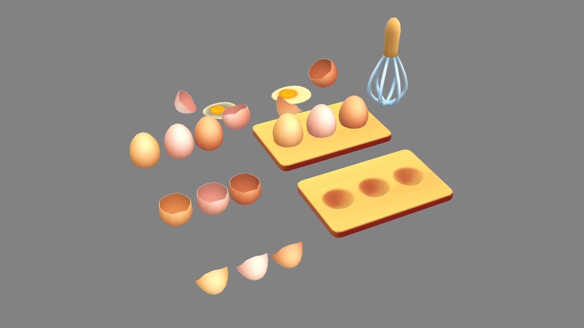 Cartoon eggs-egg tray-egg beater-eggshell-yolk-broken egg Low-poly 3D model_3