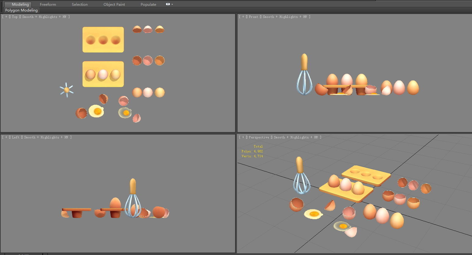 Cartoon eggs-egg tray-egg beater-eggshell-yolk-broken egg Low-poly 3D model_4