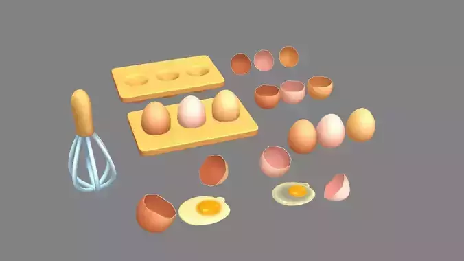 Cartoon eggs-egg tray-egg beater-eggshell-yolk-broken egg