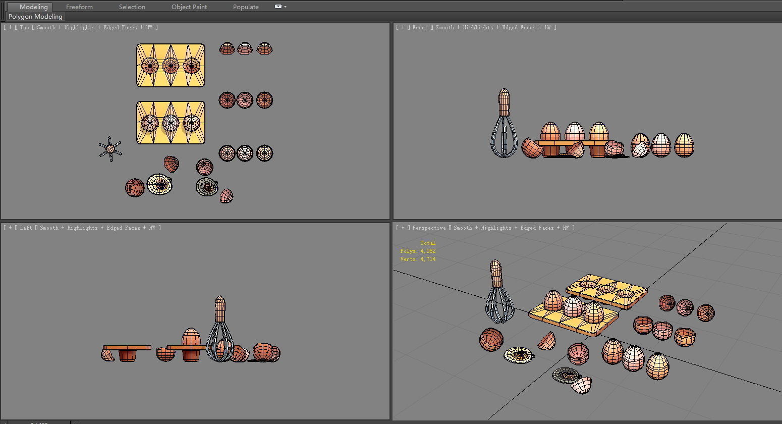 Cartoon eggs-egg tray-egg beater-eggshell-yolk-broken egg Low-poly 3D model_5