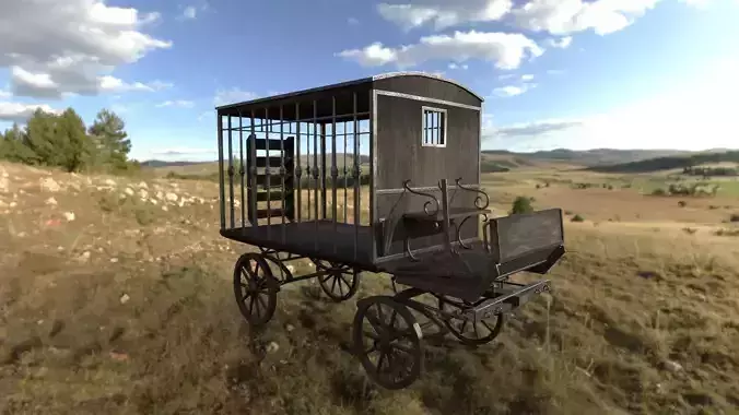 Realistic Medieval Prisoner Carriage Low-poly 3D model