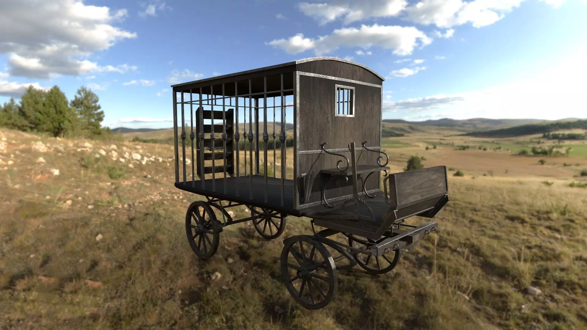 Realistic Medieval Prisoner Carriage Low-poly 3D model_0