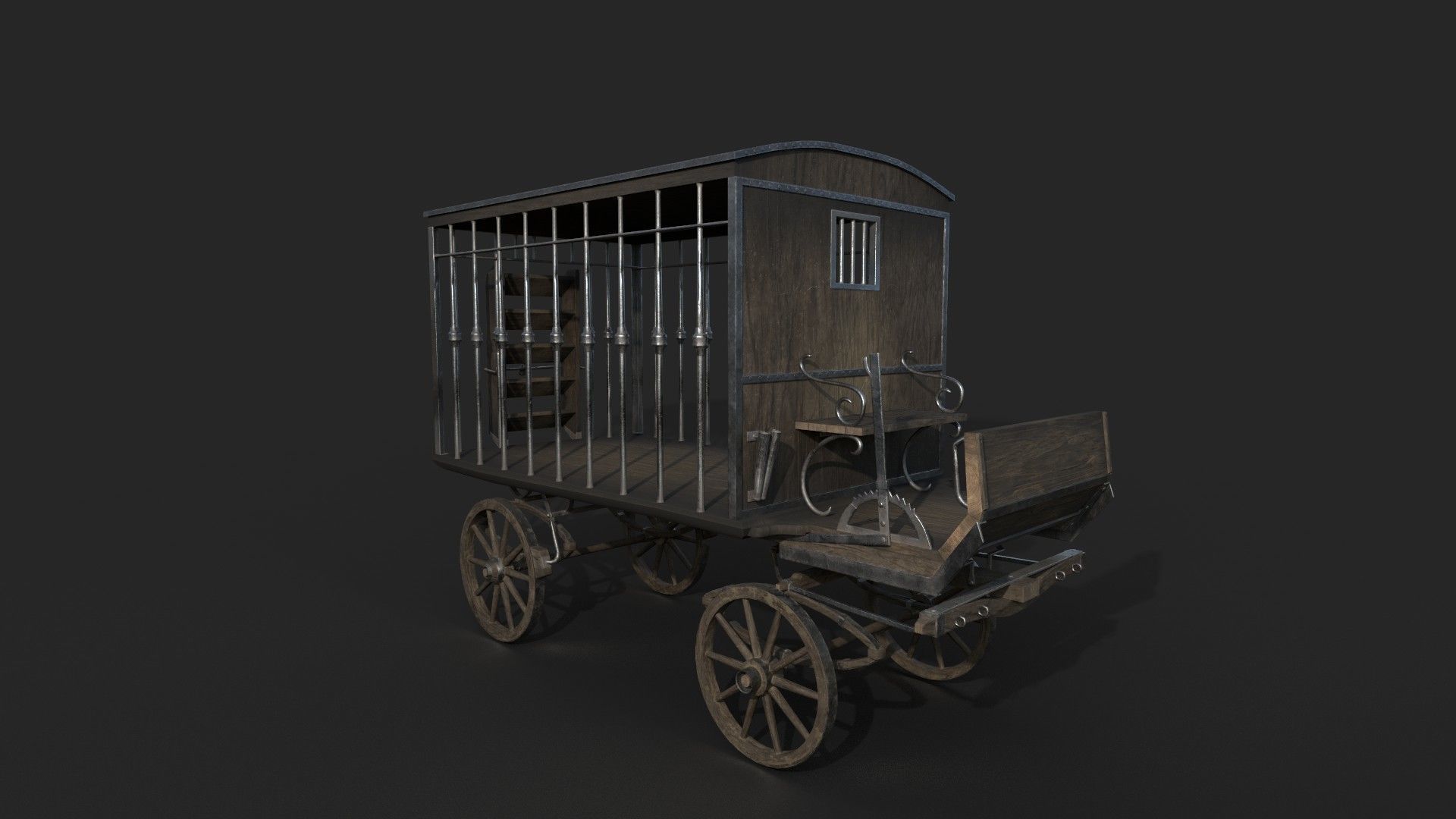 Realistic Medieval Prisoner Carriage Low-poly 3D model_1