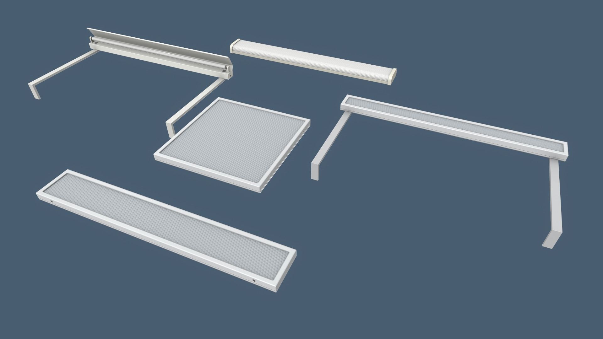 Classroom Fluorescent Lamps Low-poly 3D model_2