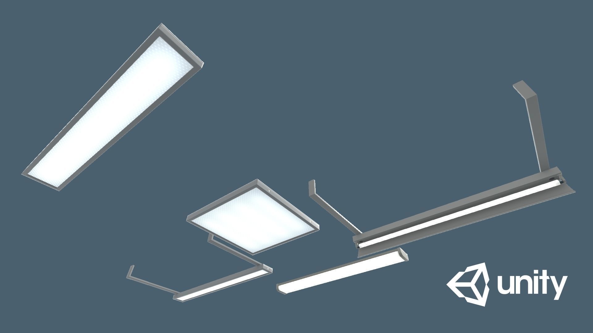 Classroom Fluorescent Lamps Low-poly 3D model_11