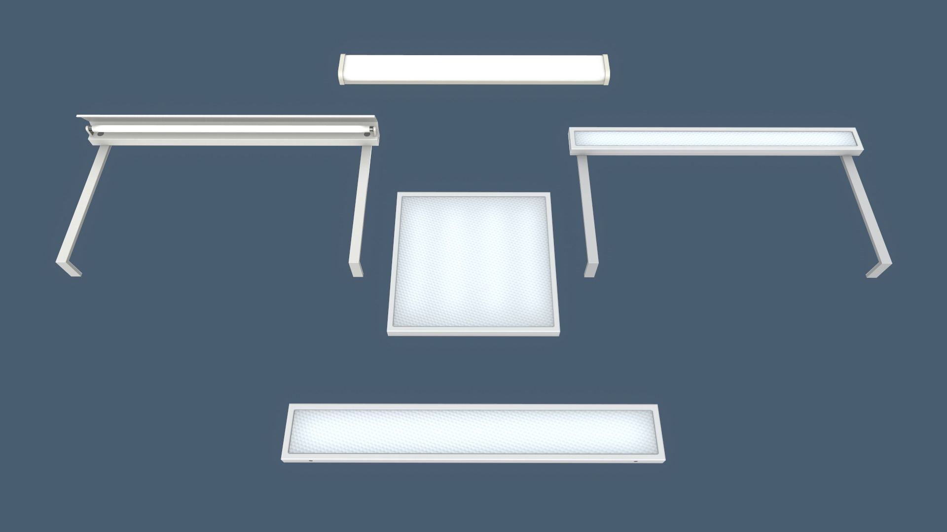 Classroom Fluorescent Lamps Low-poly 3D model_4