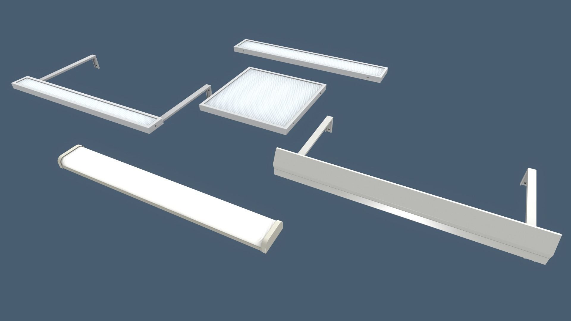 Classroom Fluorescent Lamps Low-poly 3D model_7