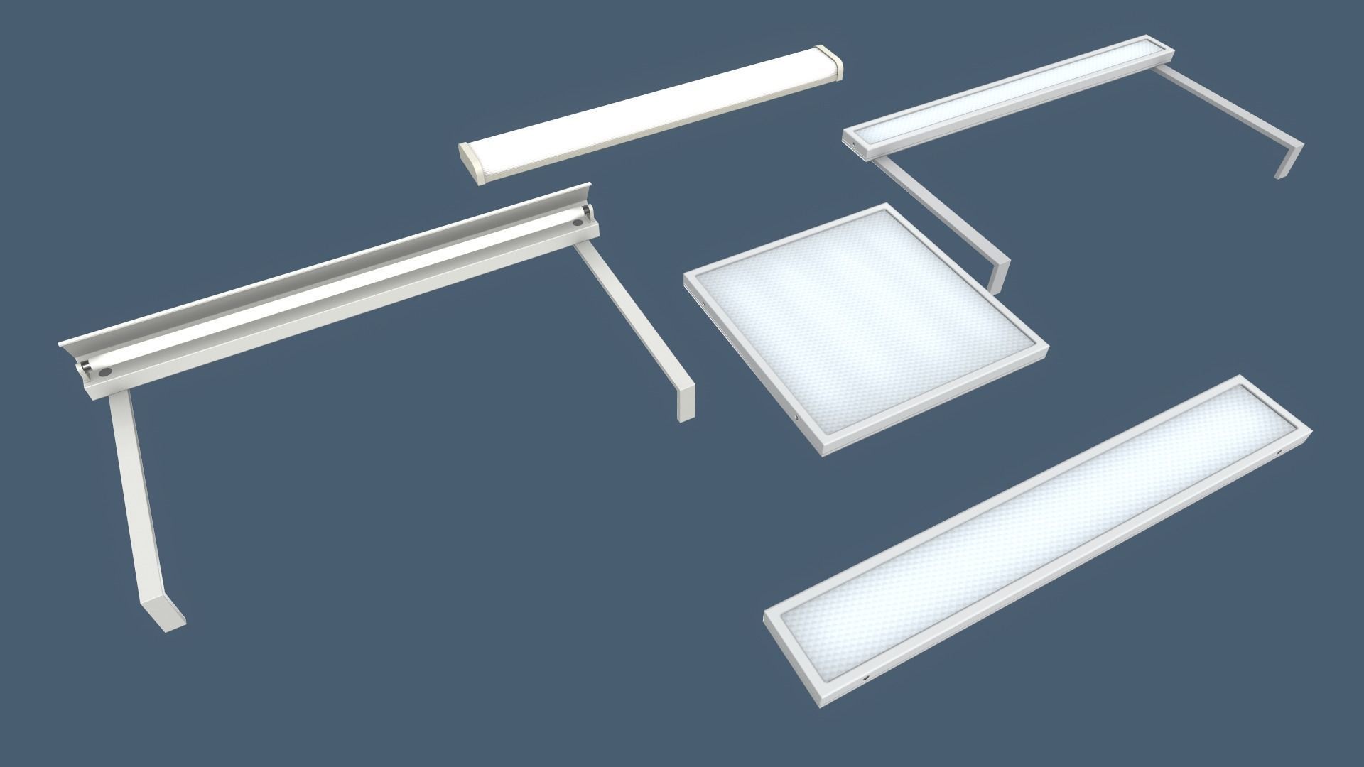 Classroom Fluorescent Lamps Low-poly 3D model_3