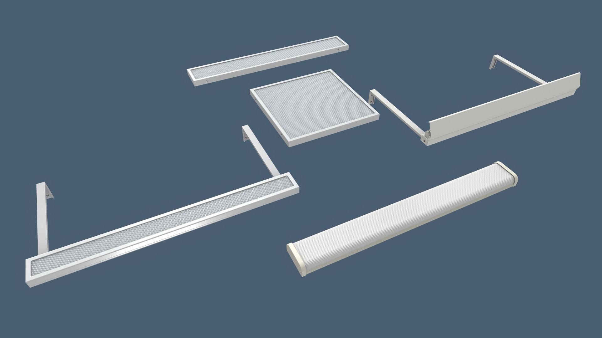 Classroom Fluorescent Lamps Low-poly 3D model_8