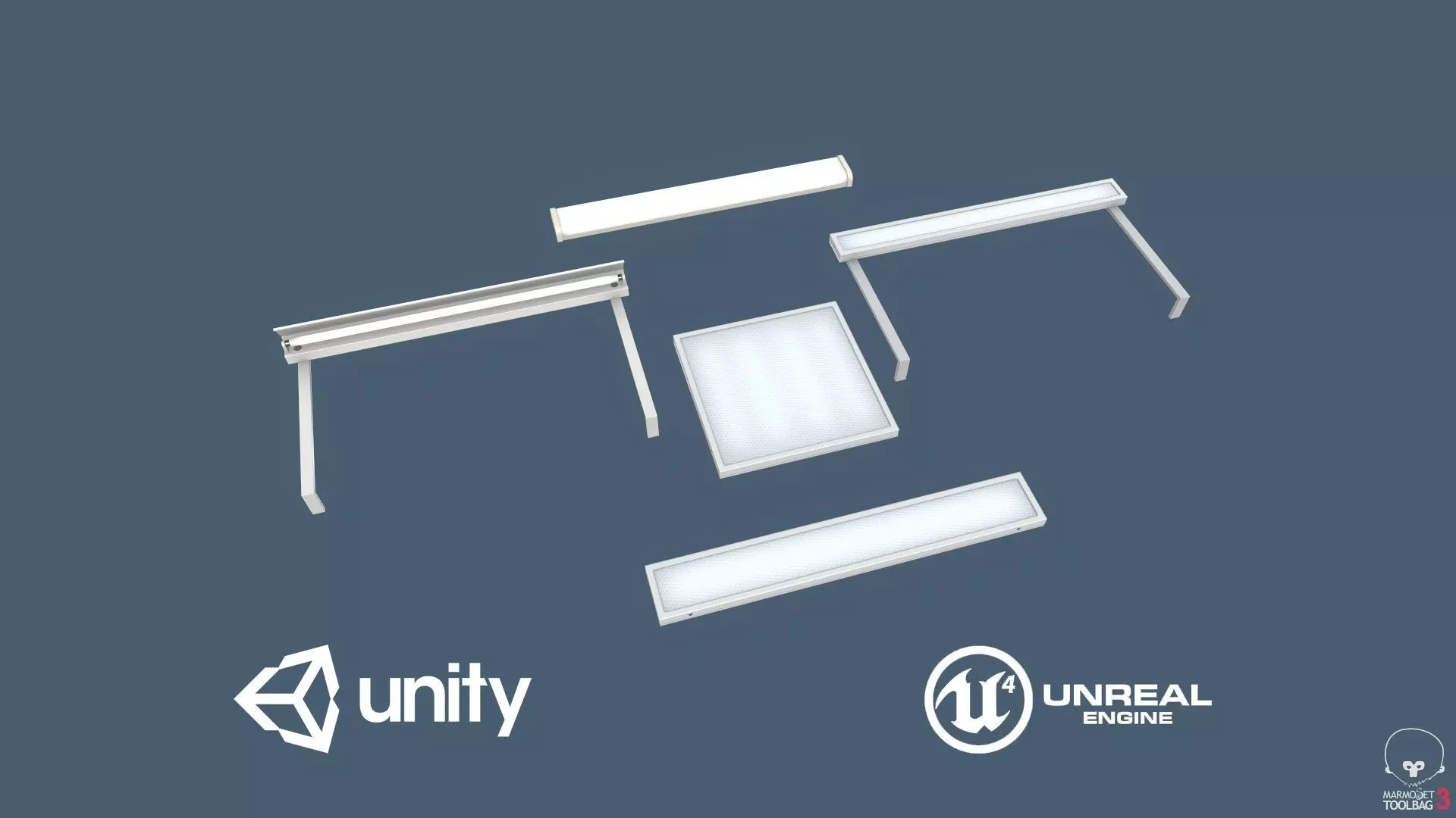 Classroom Fluorescent Lamps Low-poly 3D model_0