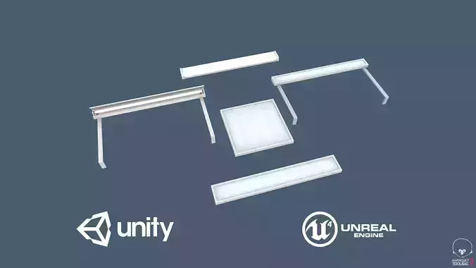 Classroom Fluorescent Lamps Low-poly 3D model